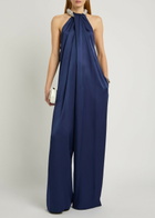 Stella Mccartney Draped Faux Pearl-embellished Satin Jumpsuit Navy