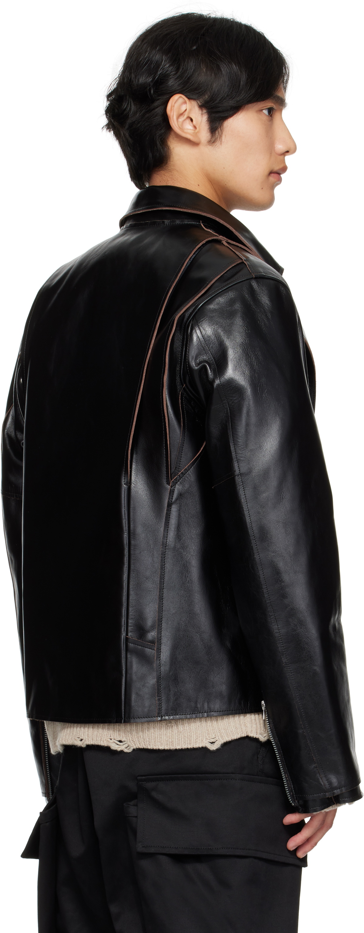 sacai Black Zip Leather Jacket Sacai
