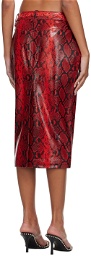 Alexander Wang Red Snake-Embossed Leather Midi Skirt