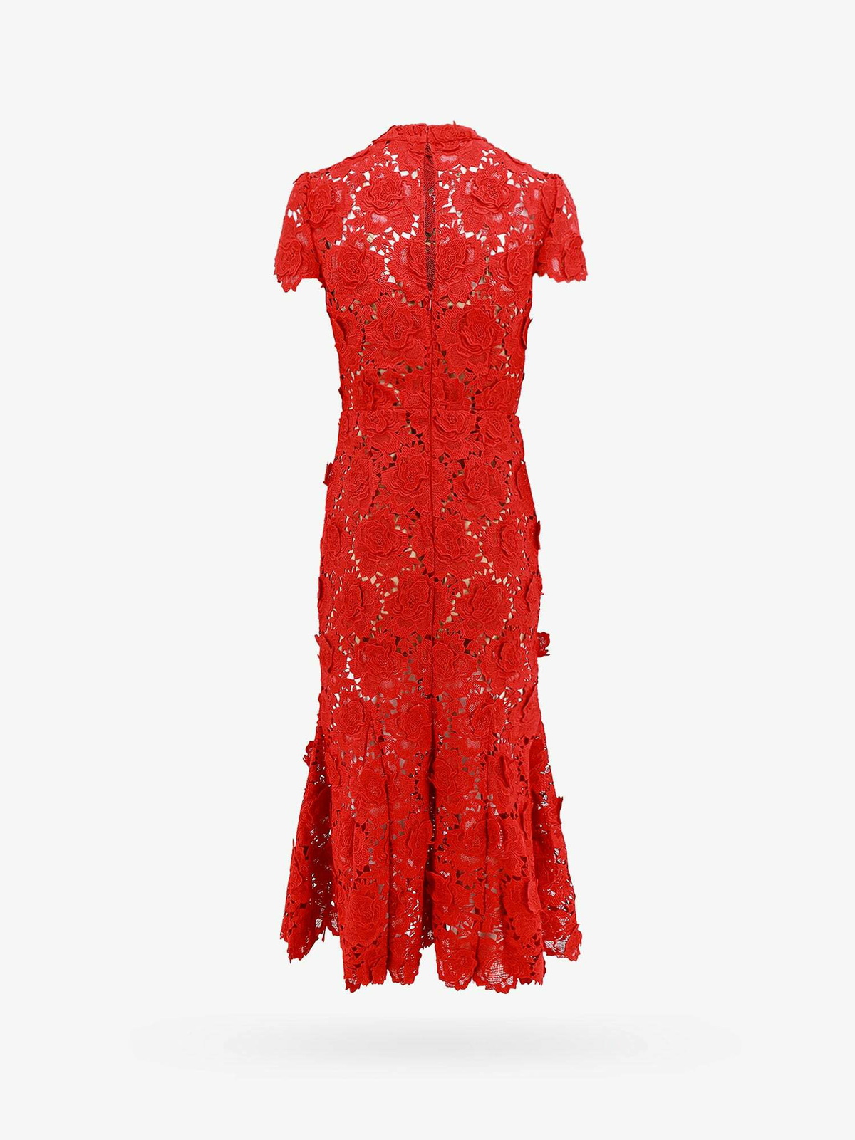 SELF PORTRAIT フラワレスミティトレス RS25922M RED Self-Portrait Flower Lace Midi Dress – Cettire