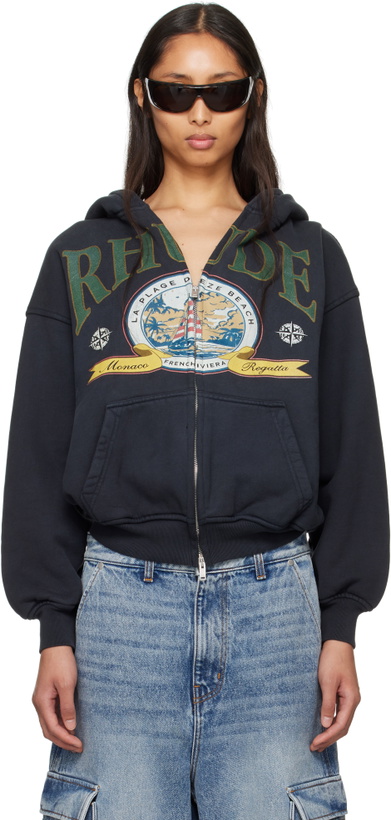 Photo: Rhude Black Monaco Regatta Full-Zip Hoodie