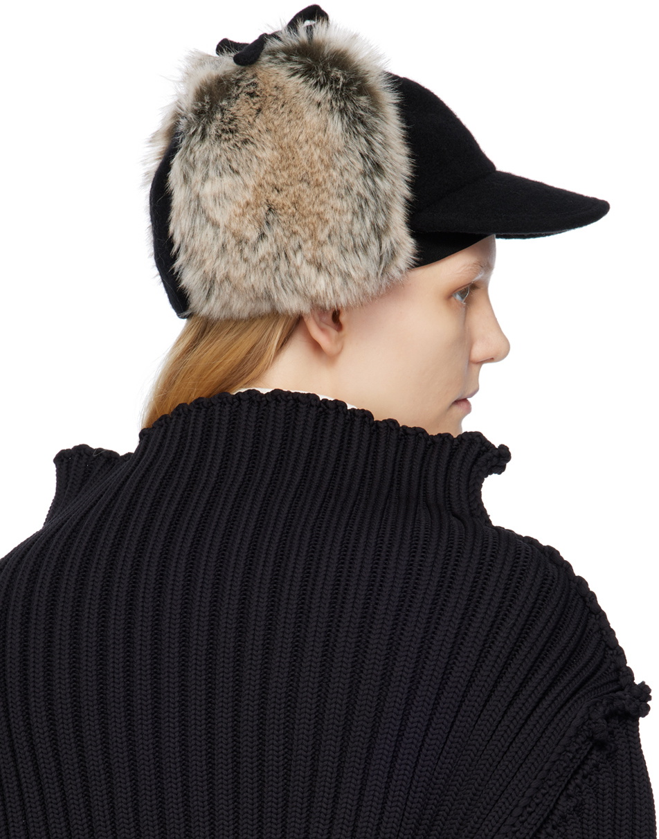 Y's Black Ear Flap Cap