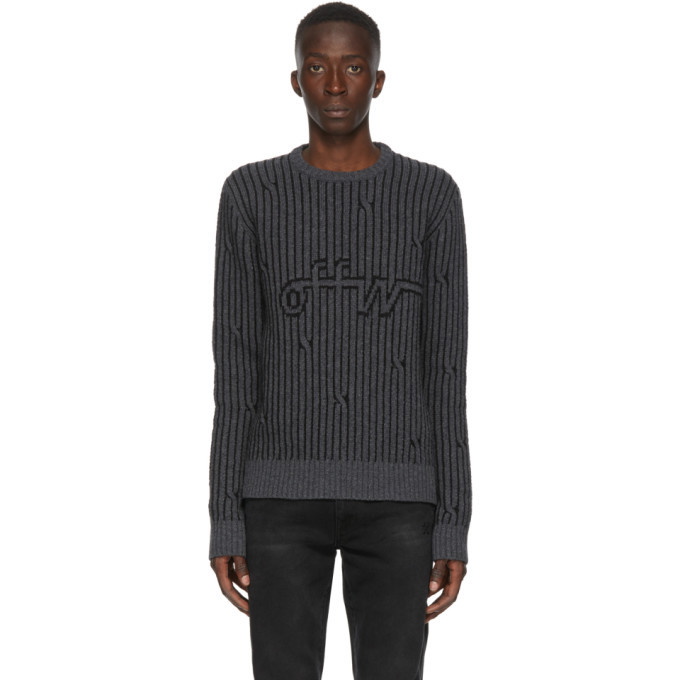 Photo: Off-White Grey Intarsia Knit Sweater