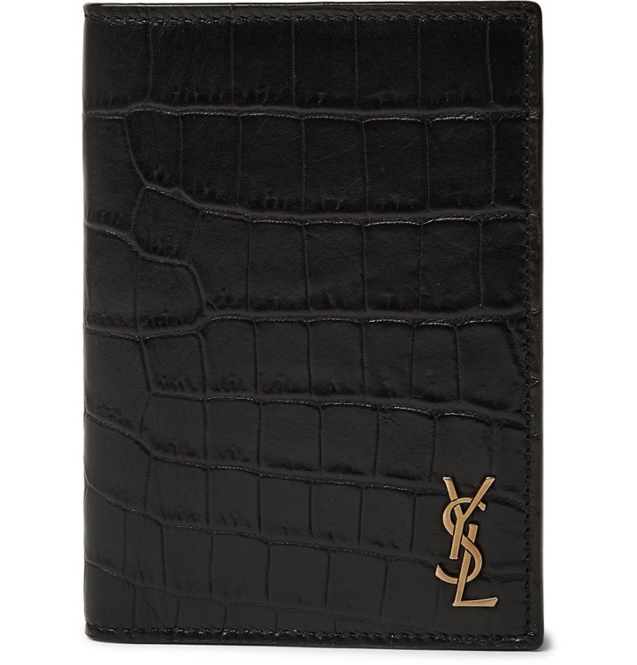 Photo: SAINT LAURENT - Logo-Appliquéd Croc-Effect Leather Billfold Wallet - Black