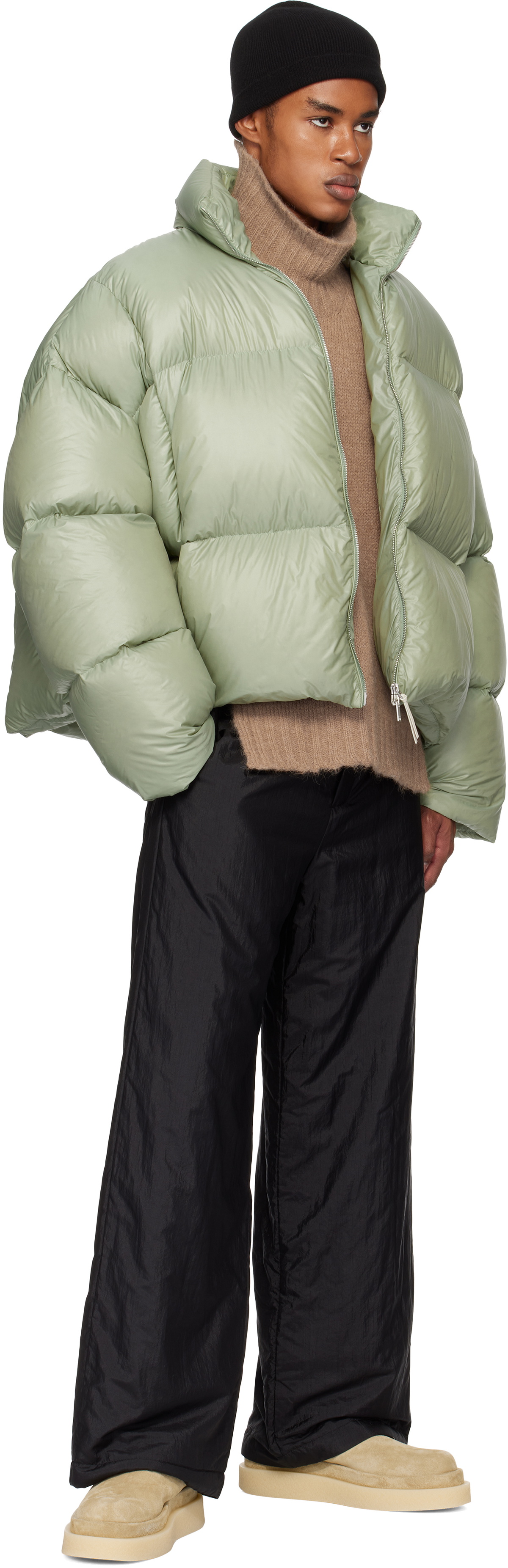Jil Sander Green Quilted Down Jacket