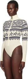 Perfect Moment White Intarsia-Knit Merino Wool Bodysuit