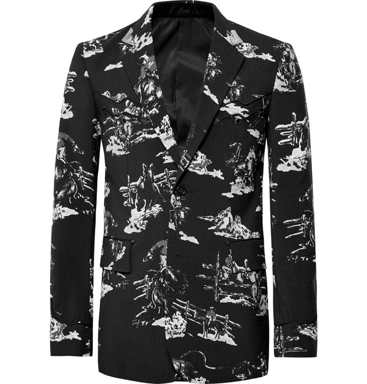 Photo: TAKAHIROMIYASHITA TheSoloist. - Black Slim-Fit Metal-Tipped Printed Wool-Satin Suit Jacket - Men - Black