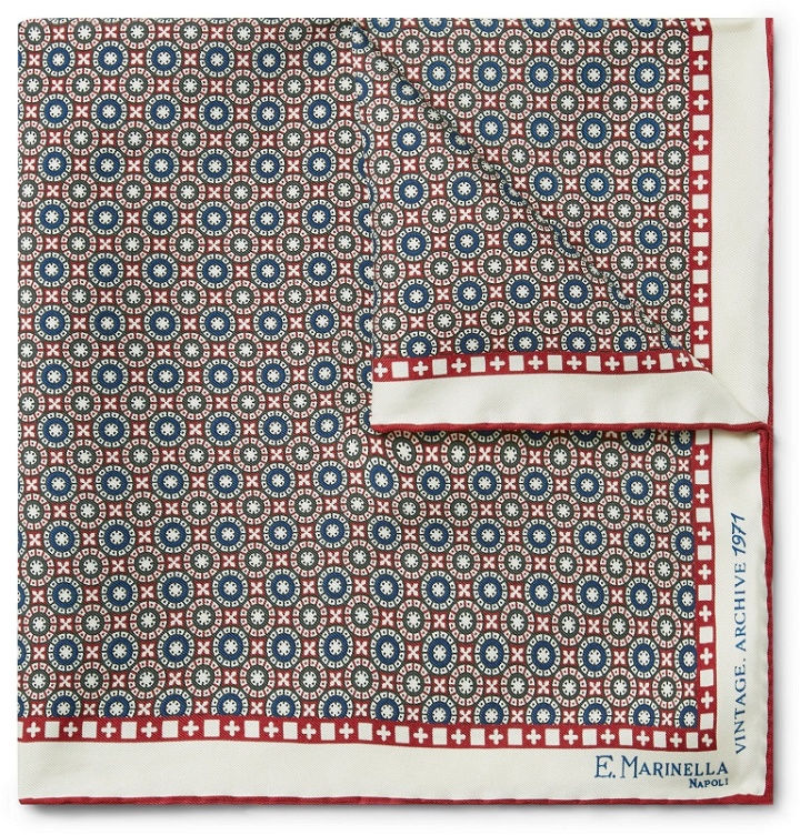 Photo: E.MARINELLA - 1971 Archive Printed Silk-Twill Pocket Square - Red