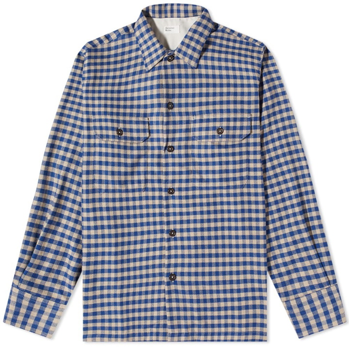 Photo: Universal Works Men's Check Flannel Utility Shirt in Blue/Sand