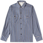 Universal Works Men's Check Flannel Utility Shirt in Blue/Sand