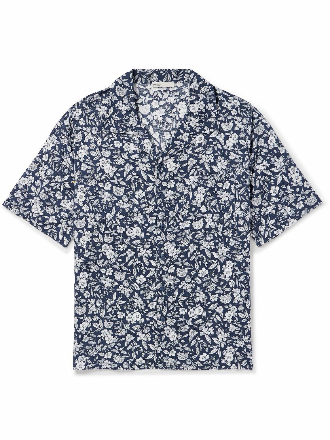 Photo: Onia - Air Convertible-Collar Floral-Print Linen and Lyocell-Blend Shirt - Blue