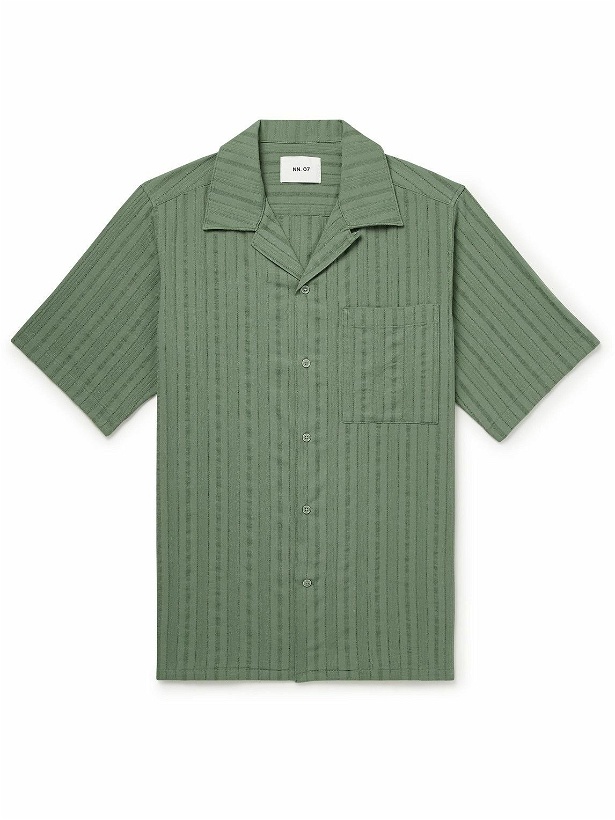 Photo: NN07 - Julio 5712 Convertible-Collar Organic Cotton-Jacquard Shirt - Green