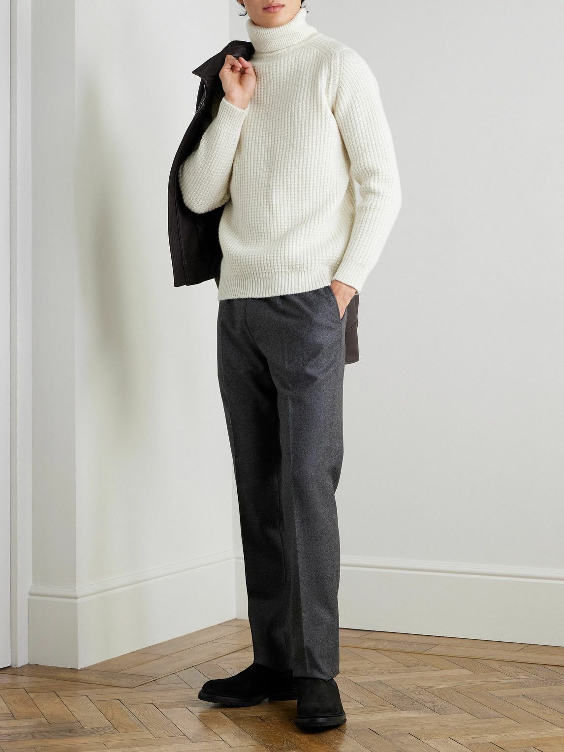 Kingsman - Cliveden Waffle-Knit Wool Rollneck Sweater - Neutrals
