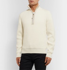 TOM FORD - Slim-Fit Leather-Trimmed Ribbed Merino Wool and Cashmere-Blend Half-Zip Sweater - Neutrals