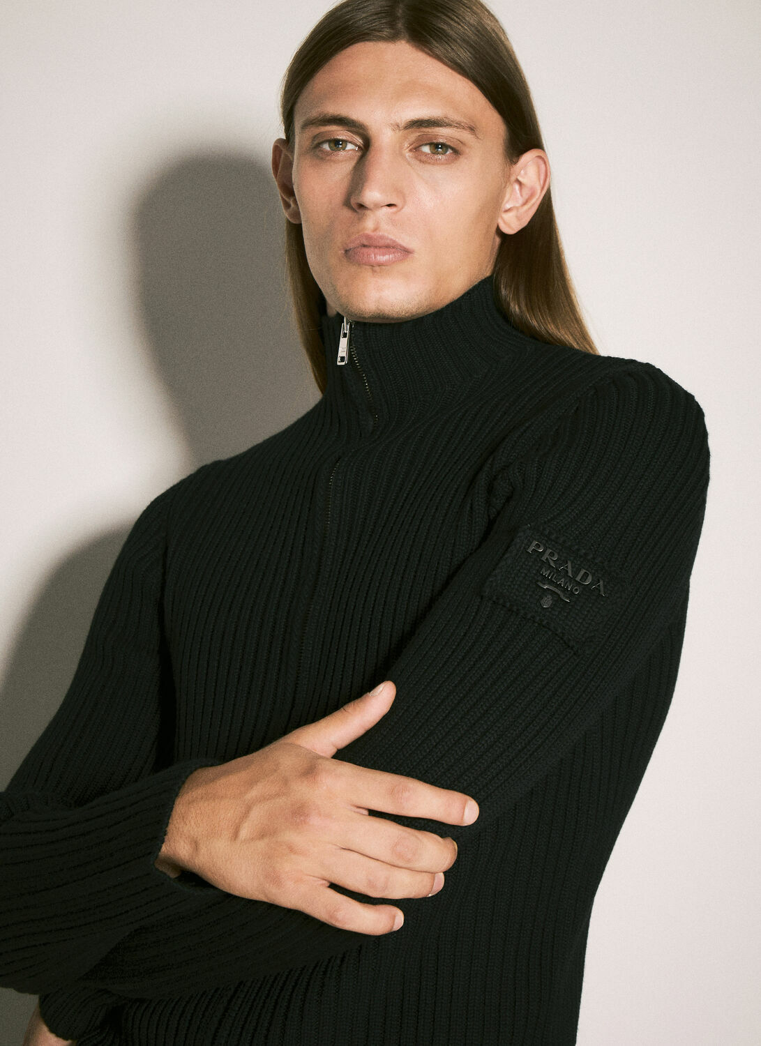 Prada RIbbed Wool Zip-Up Cardigan Prada