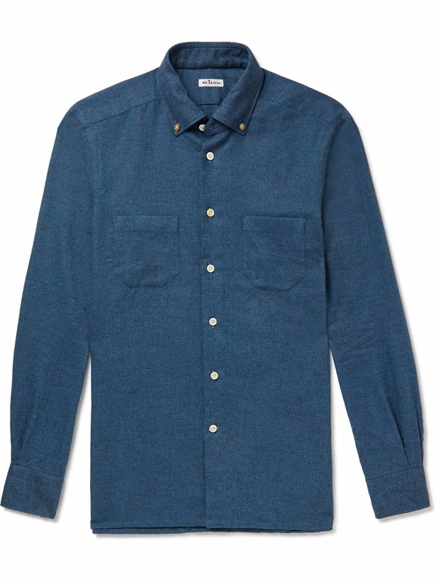 Photo: Kiton - Button-Down Collar Brushed-Cotton Shirt - Blue