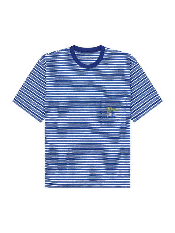 Photo: KAPITAL - Logo-Appliquéd Striped Cotton-Jersey T-Shirt - Blue