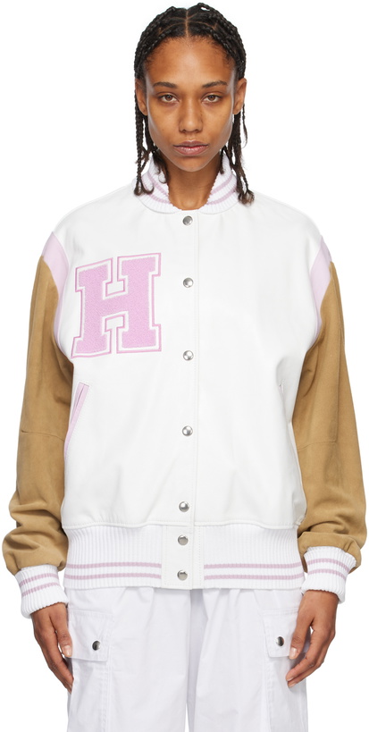 Photo: HALFBOY White & Pink Paneled Bomber Jacket
