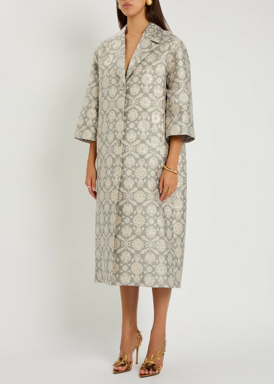 Huishan Zhang Liliane Floral-jacquard Cotton-blend Coat Grey