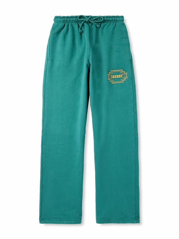Photo: Cherry Los Angeles - Navajo Straight-Leg Logo-Embroidered Cotton-Jersey Sweatpants - Blue