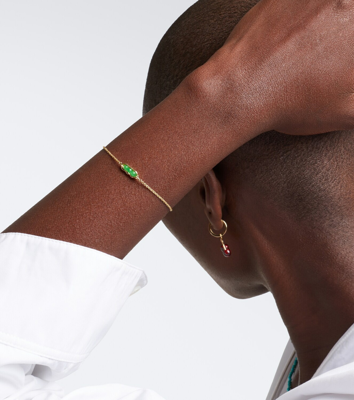 Sydney Evan Pea Pod 14kt gold bracelet with jades