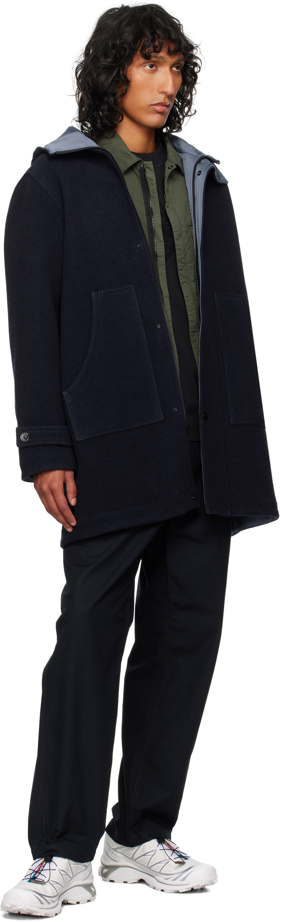 Stone Island Navy 71330 Wool Nylon Panno Double Coat Stone Island