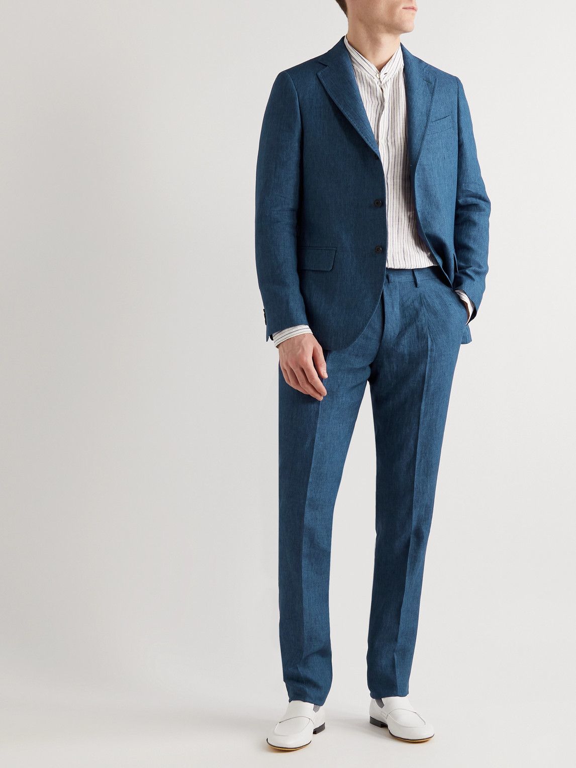 MP Massimo Piombo - Andy Straight-Leg Pleated Linen Suit Trousers - Blue