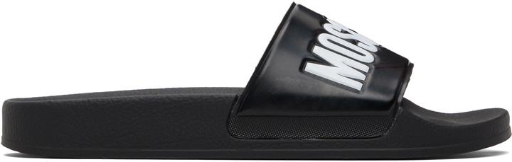 Photo: Moschino Black Rubber Logo Pool Slides