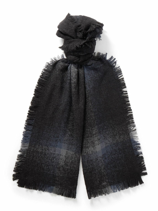 Photo: Johnstons of Elgin - Frayed Checked Cashmere and Silk-Blend Bouclé Scarf