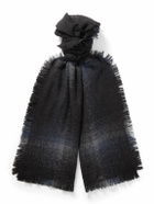 Johnstons of Elgin - Frayed Checked Cashmere and Silk-Blend Bouclé Scarf