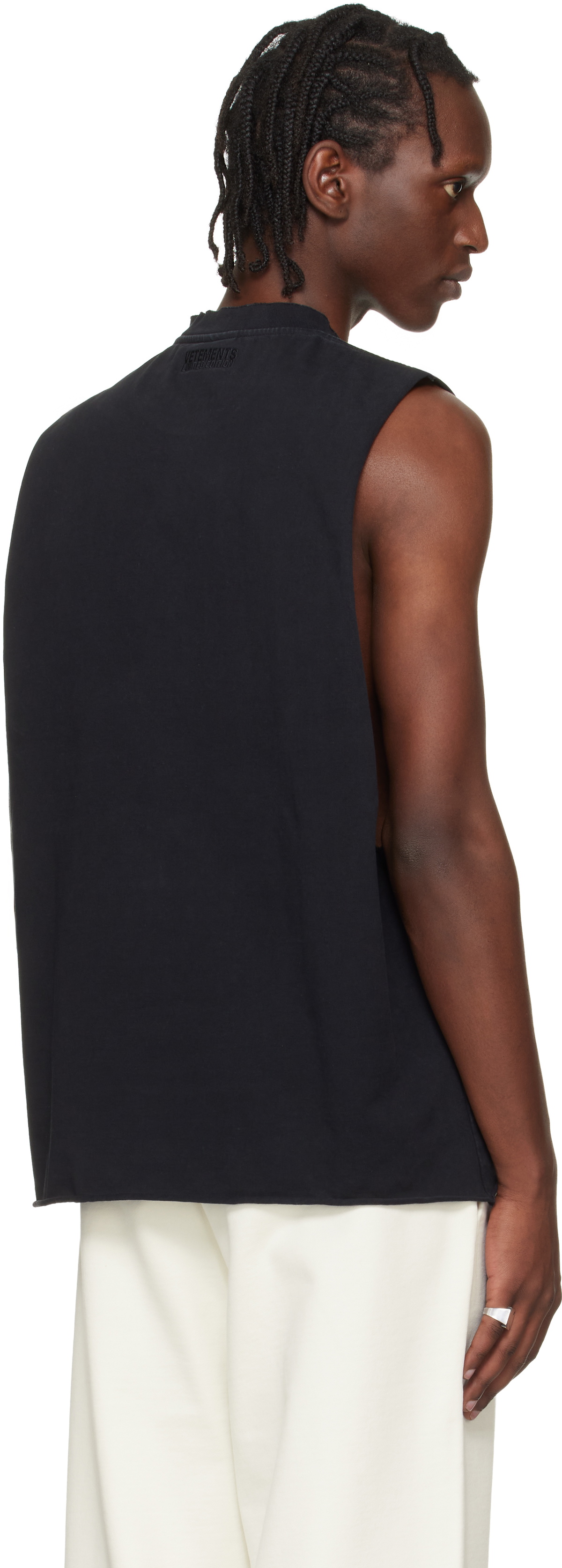 VETEMENTS Black Biker Logo Leather Cross Interlock Tank Top