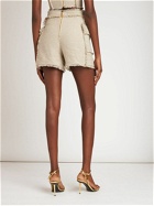 BALMAIN - Linen & Silk Canvas Fringed Mini Shorts