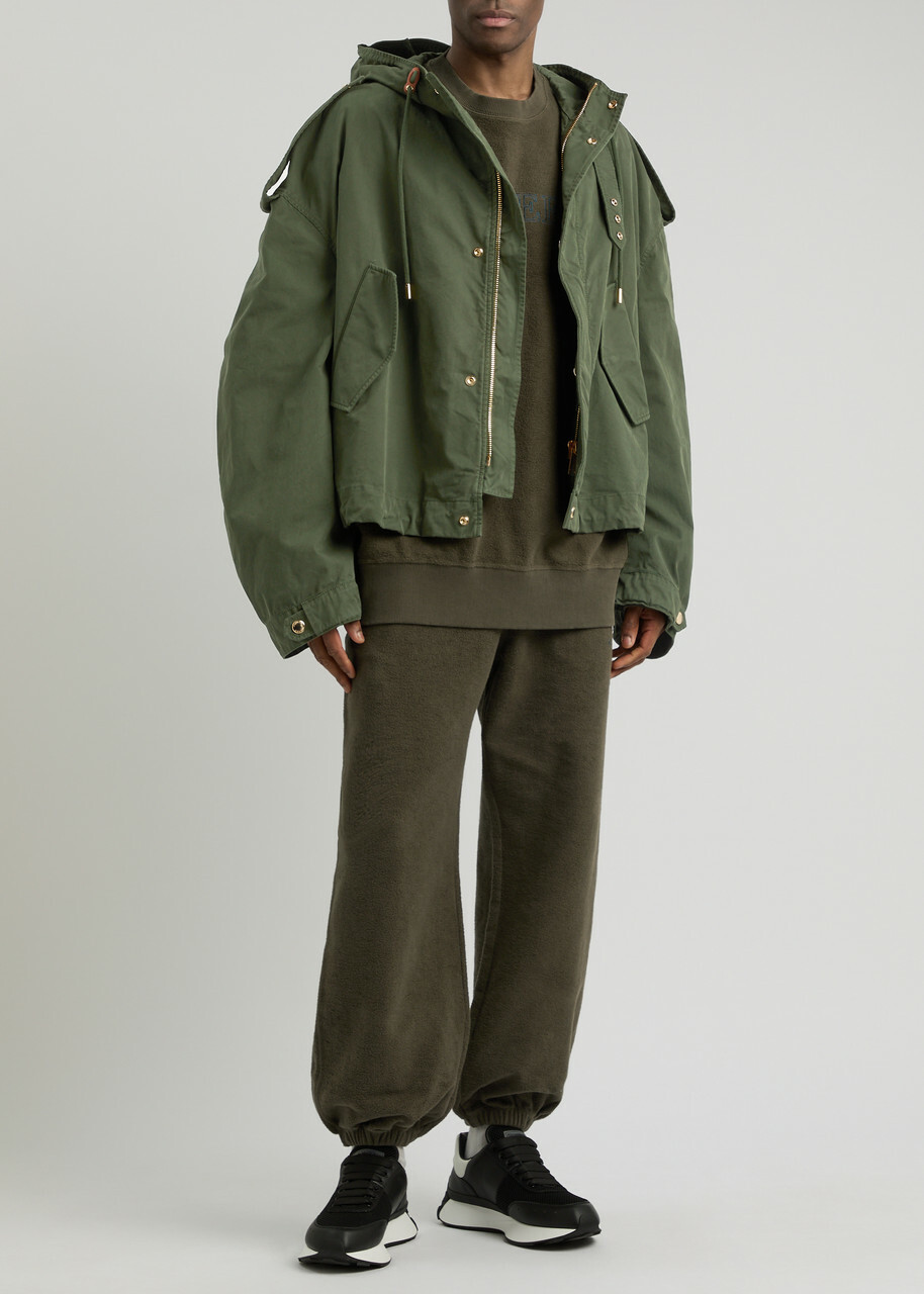 Alexander Mcqueen Hooded Cotton Gabardine Jacket Green Alexander