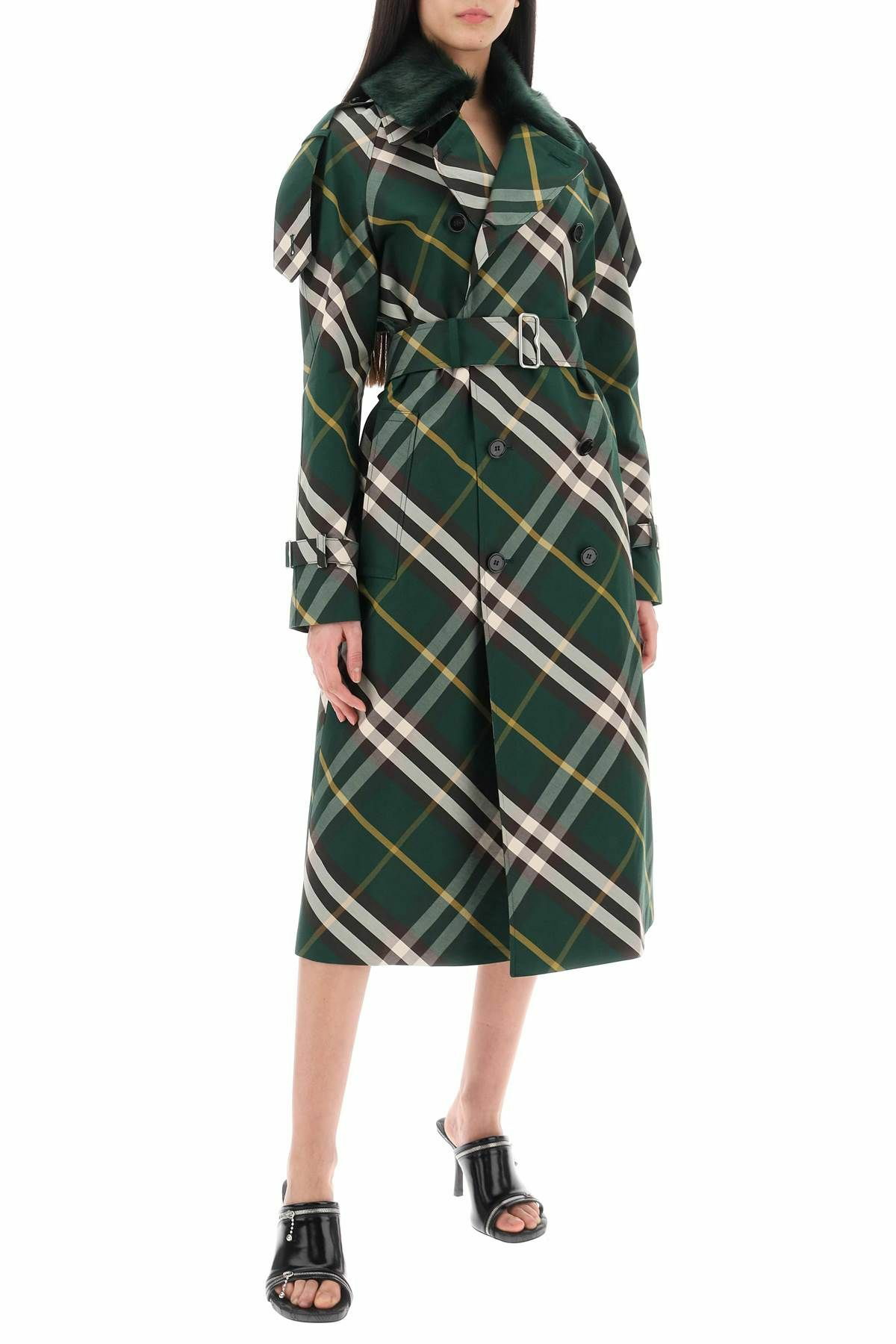 BURBERRY kensington trench coat with check pattern Green