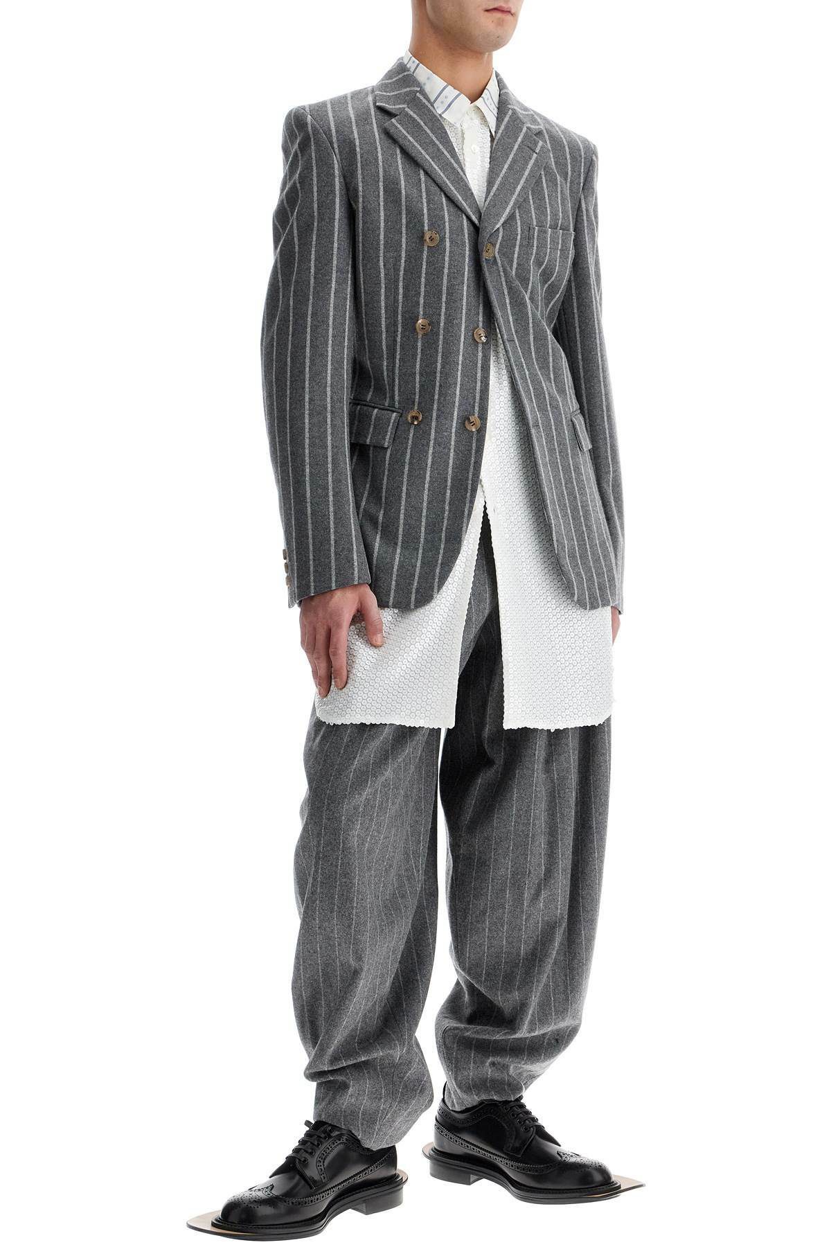 Striped wool suit pants - Black