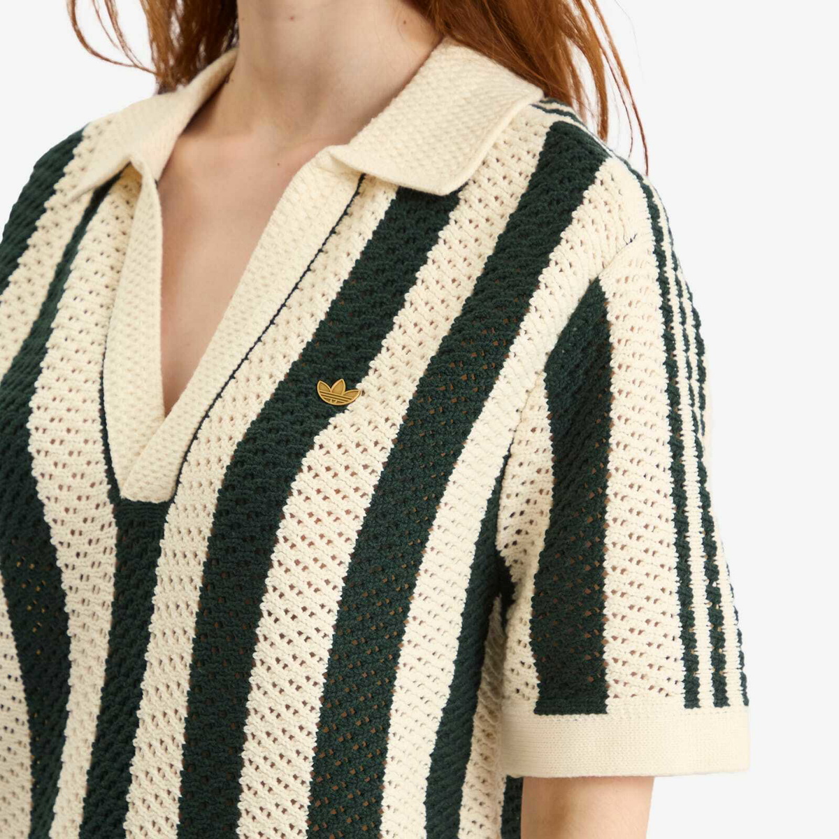 Adidas Women's x Clot Knitted Polo Shirt in Green Night/Cream White