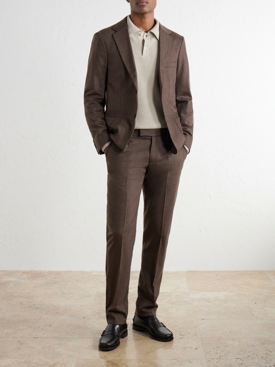 Sunspel - Straight-Leg Stretch Wool-Blend Flannel Trousers - Brown