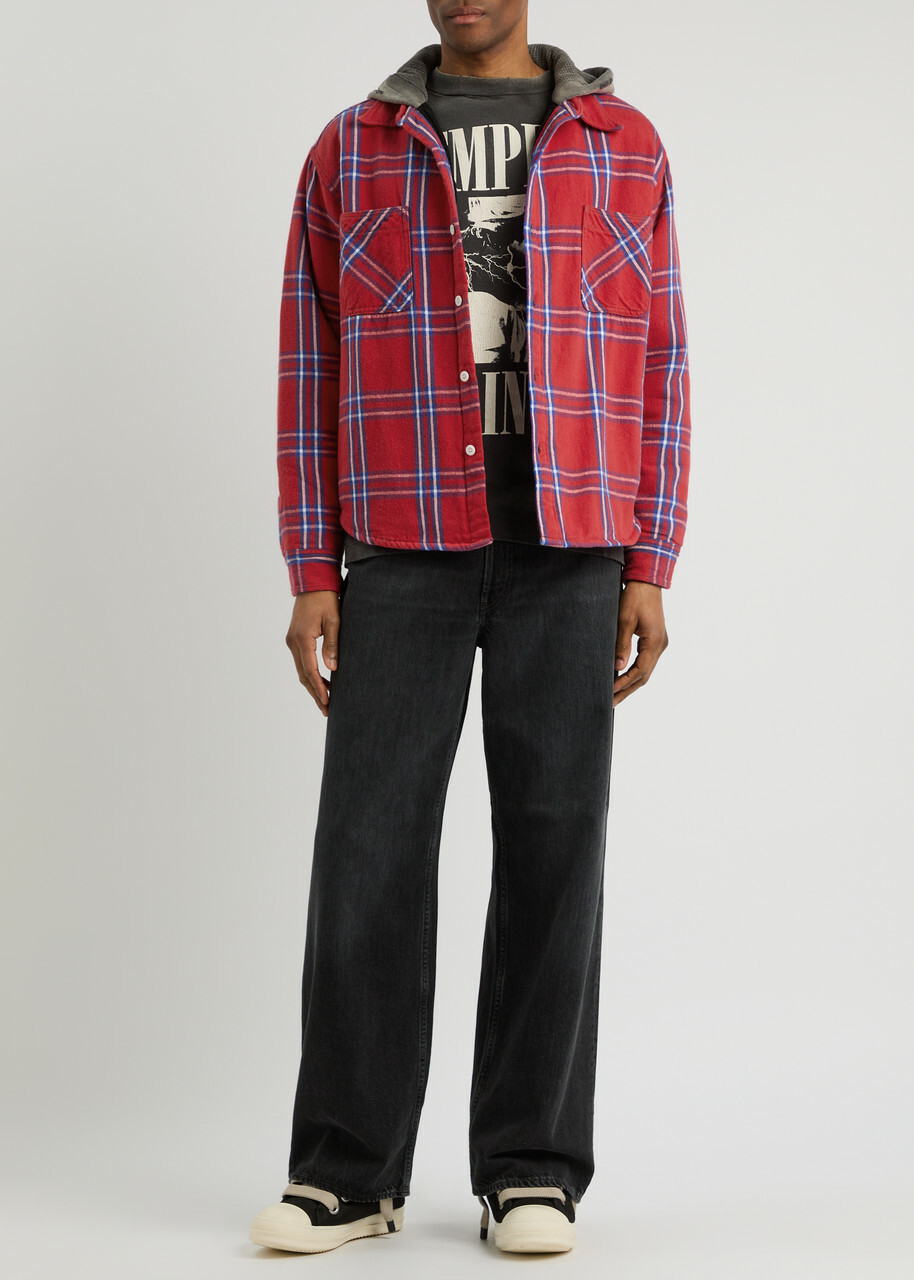 Saint Mxxxxxx Hooded Checked Flannel Jacket Red