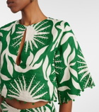 Cala de la Cruz Iris beaded printed linen crop top