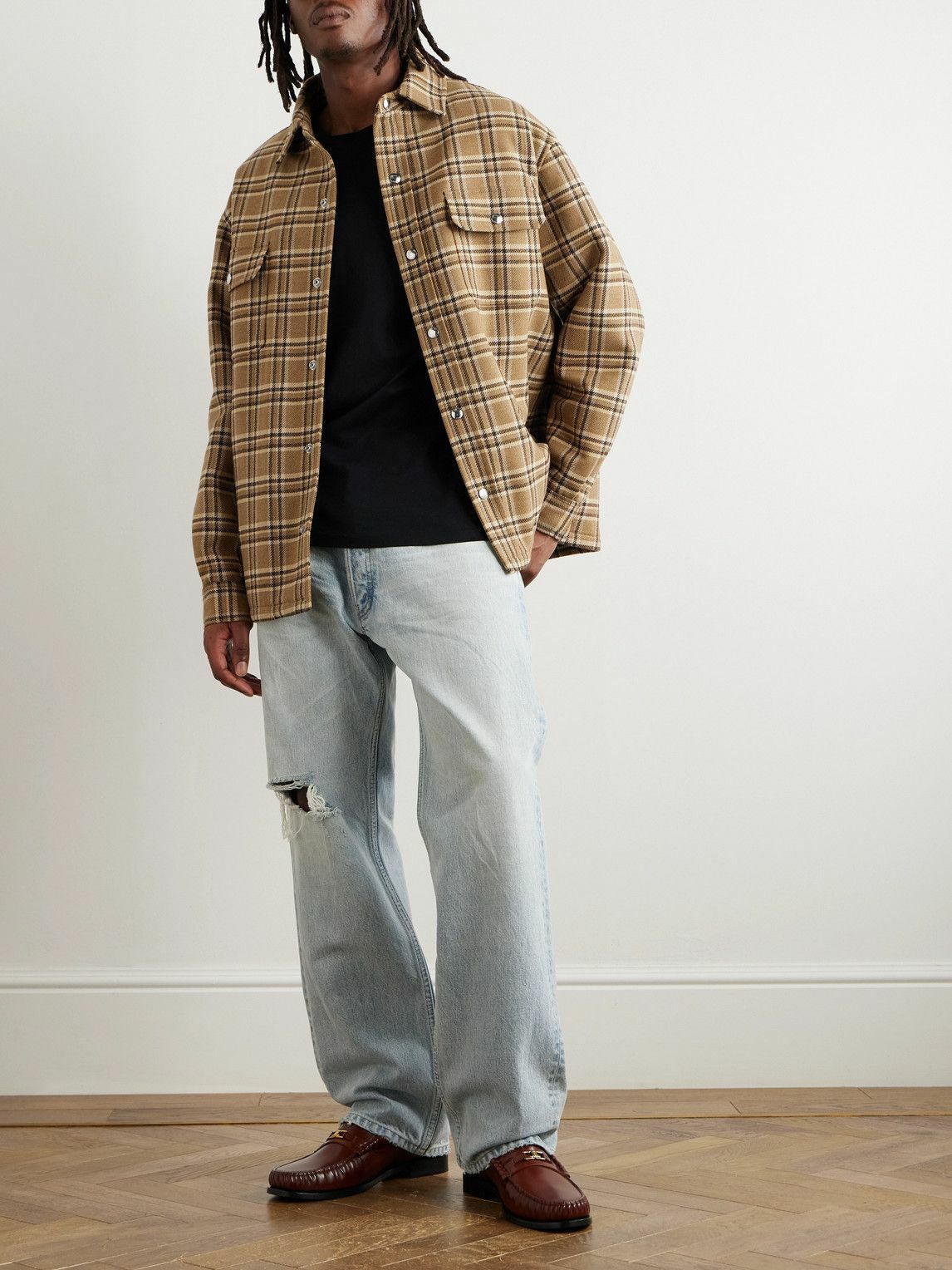 トップス CELINE 21AW Checked Wool Loose Shirts CELINE - Checked Wool-Blend Overshirt - Brown Celine