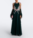 Costarellos Embellished floral-appliqué silk gown