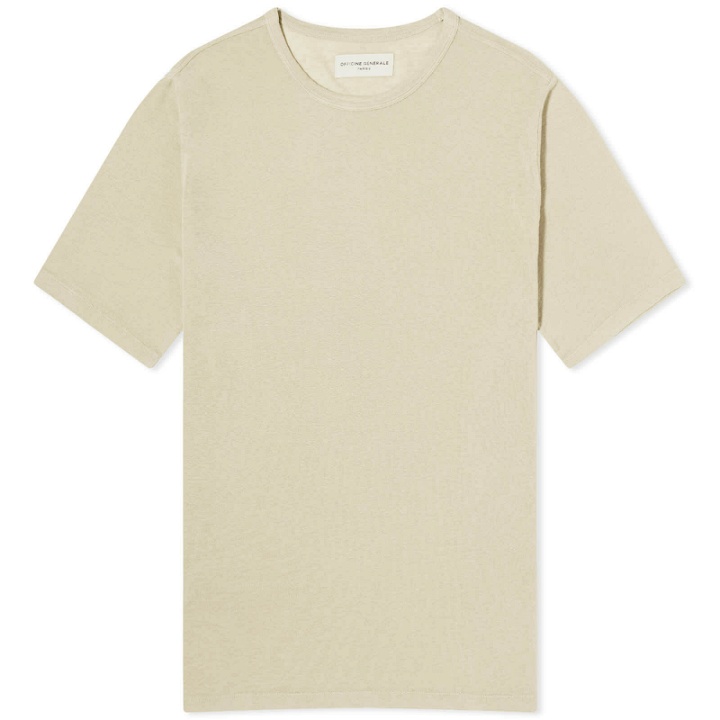 Photo: Officine Generale Men's Officine Générale Pigment Dyed Linen T-Shirt in Almond Beige