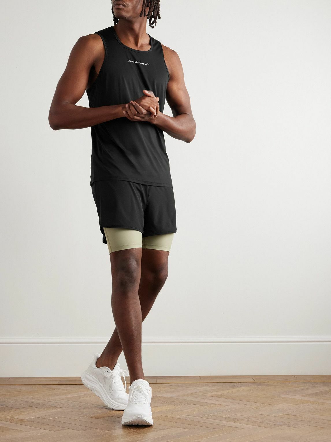 DISTRICT VISION - Perforated Logo-Print Aloe Stretch-Jersey Tank Top - Black