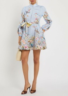 Zimmermann Rebellion Floral Belted Linen Mini Dress Blue