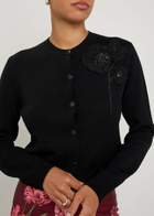 Erdem Floral-embellished Merino Wool Cardigan Black