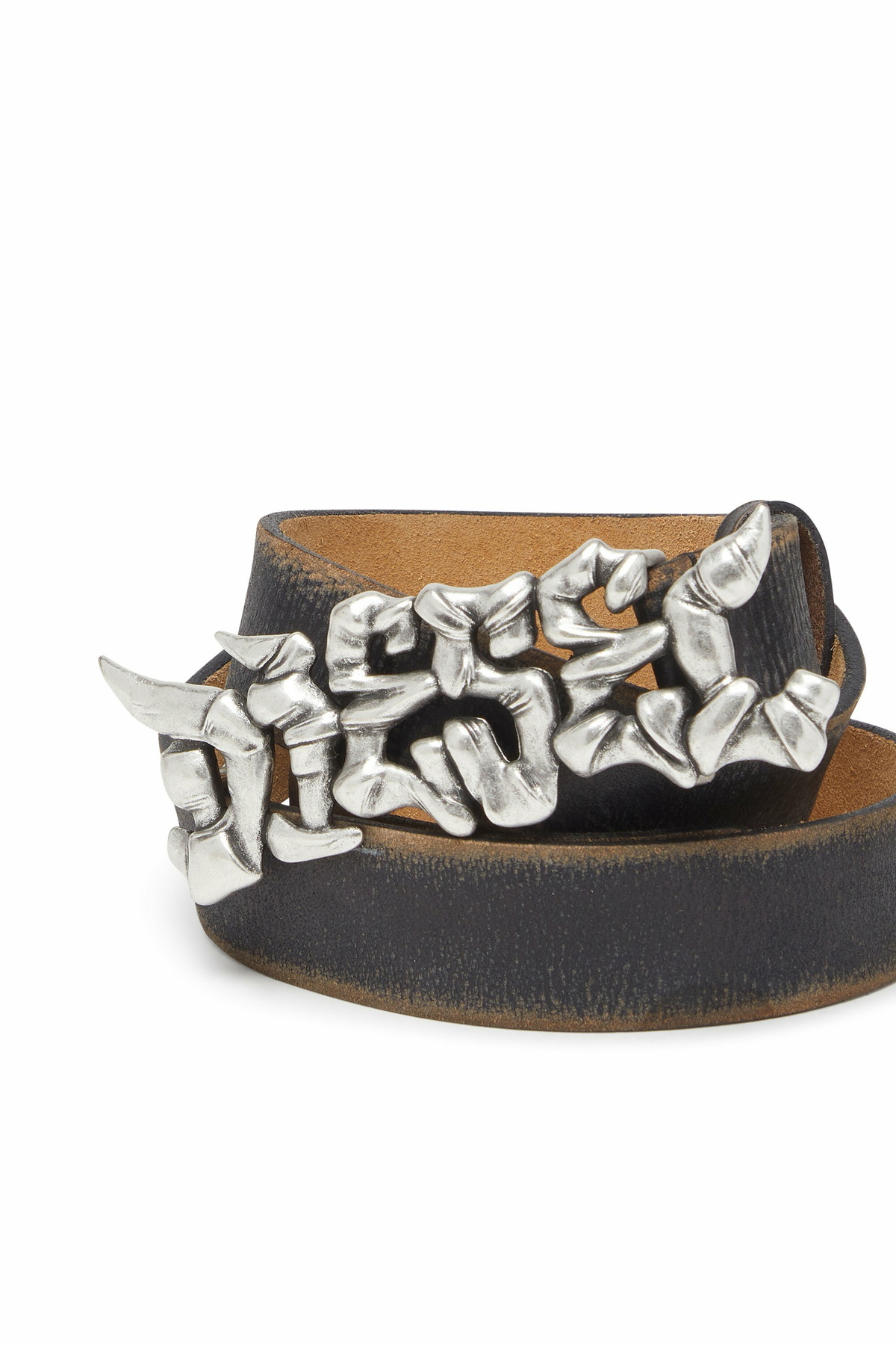 Diesel 3.5cm treated leather belt with graffiti buckle - Belts - Unisex - Multicolor
