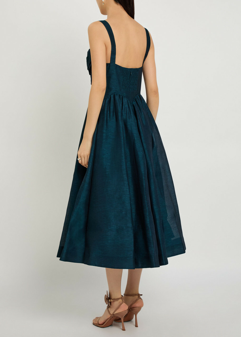 Zimmermann Rebellion Pleated Linen and Silk-blend Midi Dress Teal
