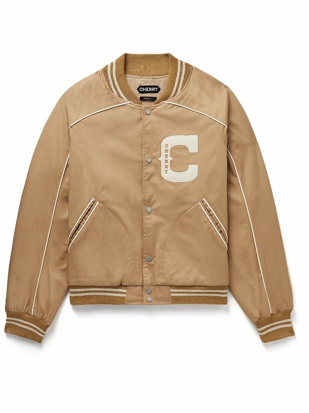 Photo: CHERRY LA - Film Crew Appliquéd Cotton-Twill Varsity Jacket - Brown