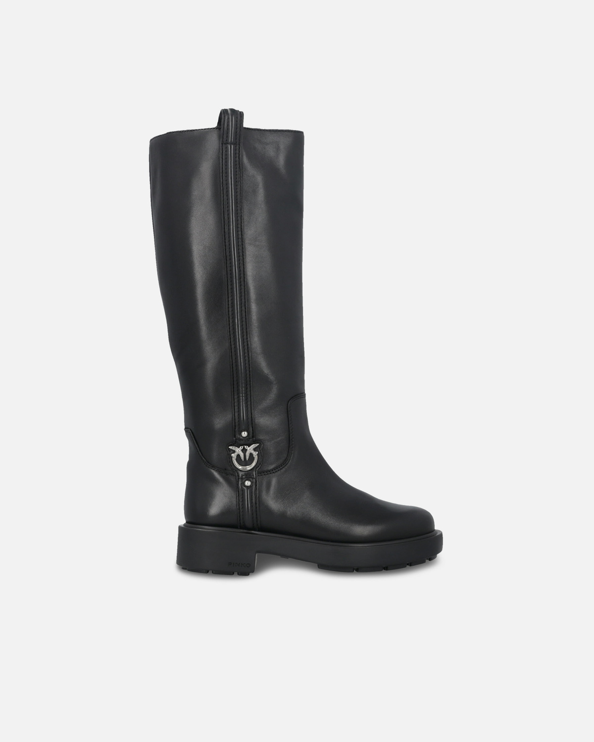 Pinko High Leather Boots With Logo Detail Limo Black