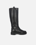 Pinko High Leather Boots With Logo Detail Limo Black